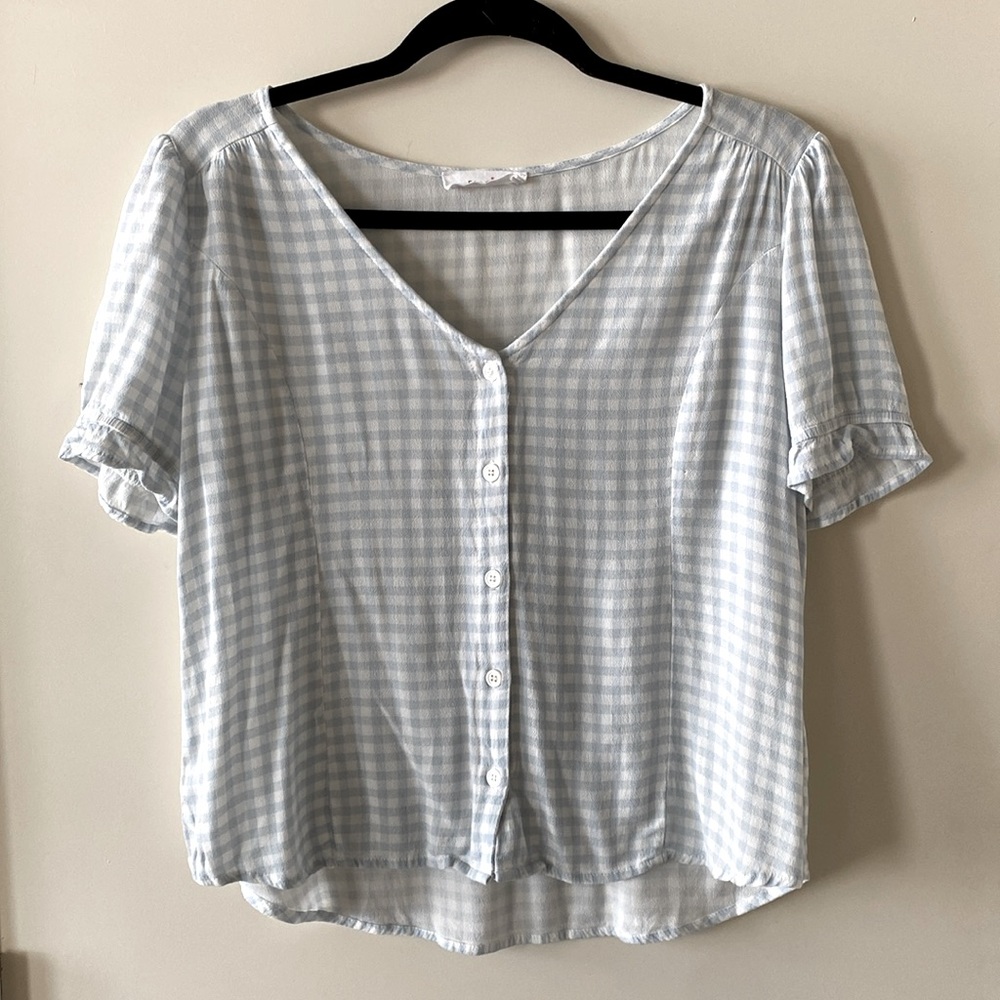 Elodie short sleeve gingham blouse